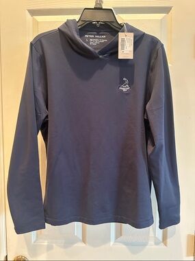 Peter Millar Navy Lightweight Hooded Pullover. Prestigious Pinehurst Golf logo.